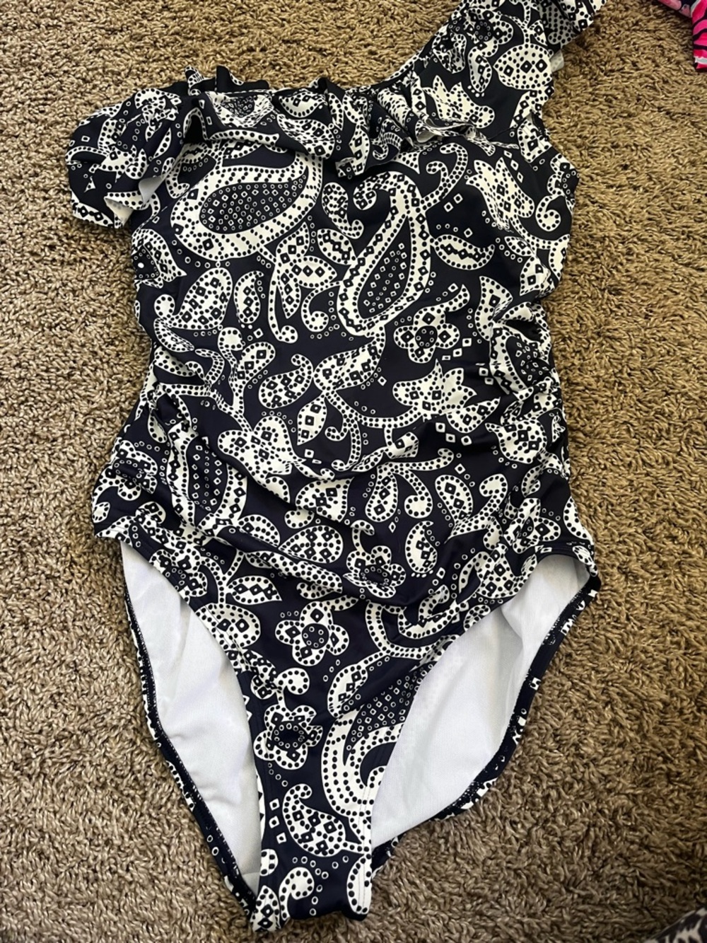 Boden Black and White Paisley One-Piece Swimsuit